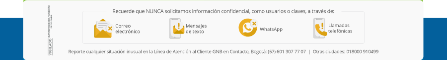 El Banco GNB Sudameris NUNCA solicita información confidencial