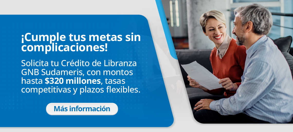¡Cumple tus metas sin complicaciones! Solicita tu Crédito de Libranza GNB Sudameris, con montos hasta $320 millones, tasas competitivas y plazos flexibles.