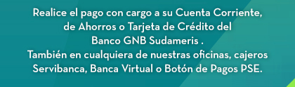 Realice el pago con cargo a su Cuenta Corriente, de Ahorros o Tarjeta de Crédito del Banco GNB Sudameris