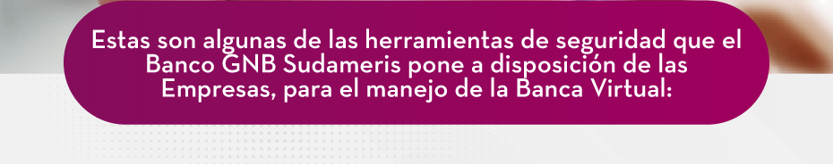 Estas son algunas de las herramientas de seguridad que el banco gnb sudameris pone a disposición de las empresas, para el manejo de la banca virtual: