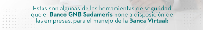 Estas son algunas de las herramientas de seguridad que el Banco GNB Sudameris pone a disposición de las empresas, para el manejo de la Banca Virtual: