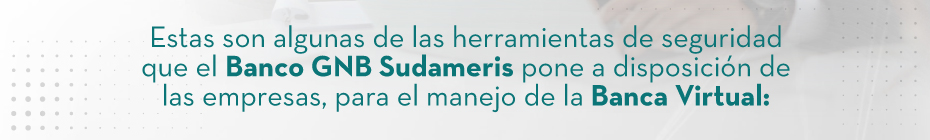 Estas son algunas de las herramientas de seguridad que el Banco GNB Sudameris pone a disposición de las empresas, para el manejo de la Banca Virtual: