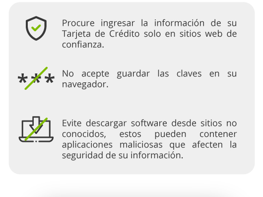Procure ingresar la información de su Tarjeta de Crédito solo en sitios web de confianza.