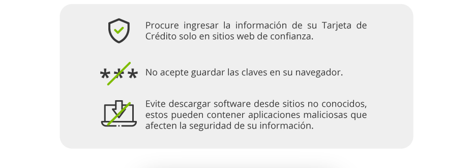 Procure ingresar la información de su Tarjeta de Crédito solo en sitios web de confianza.