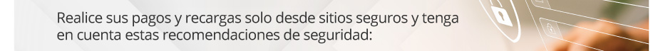 Realice sus pagos y recargas solo desde sitios seguros y tenga en cuenta estas recomendaciones de seguridad: