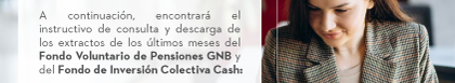 A continuación, encontrará el instructivo de consulta y descarga de los extractos de los últimos meses del Fondo Voluntario de Pensiones GNB y del Fondo de Inversión Colectiva Cash: