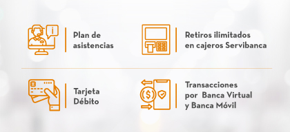 Transferencias de fondos desde y hacia cualquier entidad financiera. - Tarjeta Débito Visa sin cobro de cuota de manejo. - Transacciones ilimitadas en la Red verde de Cajeros Servibanca a nivel Nacional. - Consignaciones en efectivo y/o cheque local en cualquier oficina a nivel nacional. - Retiros por ventanilla en cualquier oficina a nivel nacional.