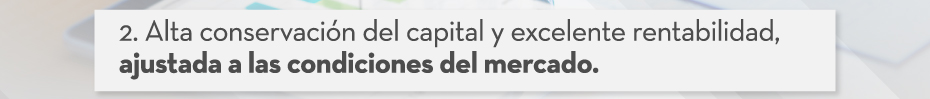 Alta conservación del capital y excelente rentabilidad, ajustada a las condiciones del mercado.