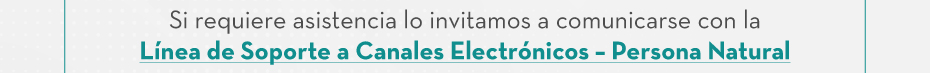 Si requiere asistencia lo invitamos a comunicarse con la Línea de Soporte a Canales Electrónicos - Persona Natural