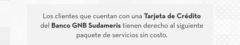 Los clientes que cuentan con una Tarjeta de Crédito del Banco GNB Sudameris tienen derecho al siguiente paquete de servicios sin costo.